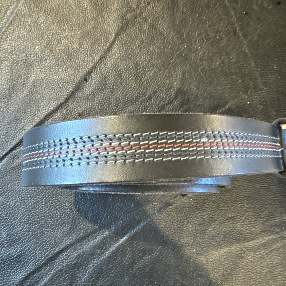 Full Grain Leather Belt NWOT Red White And Blue Stitching  43"L Total